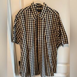 Nautica Men's Navy and Yellow Checkered Button Down Shirt XL
